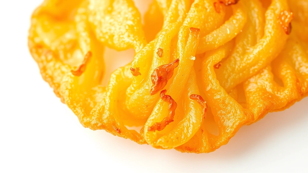 colossal onion recipe -
photorealistic close-up macro of golden-crispy fried onion petal texture, showi