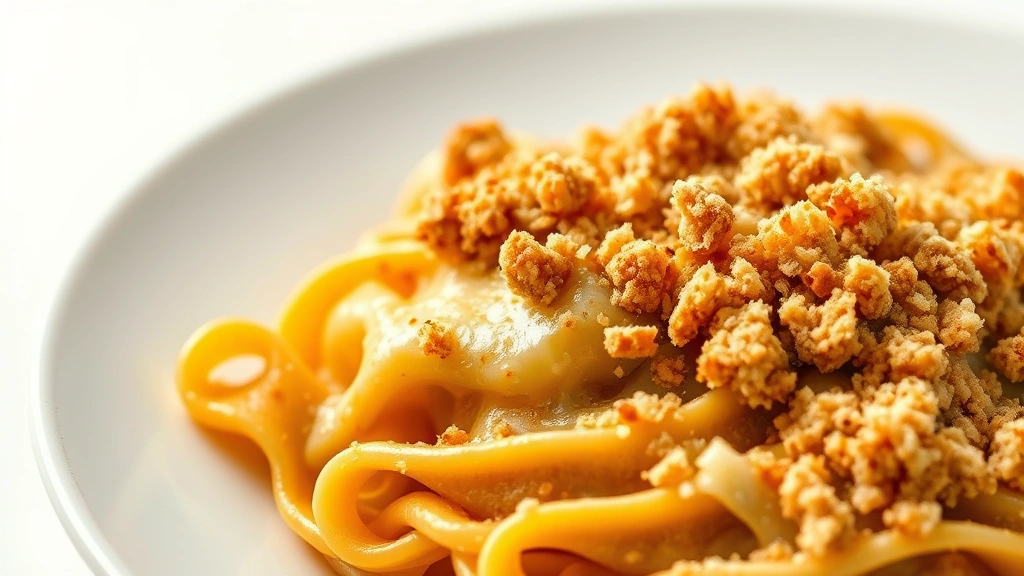 comfort food recipes -
Photorealistic close-up macro photography of golden-brown baked pasta with melt