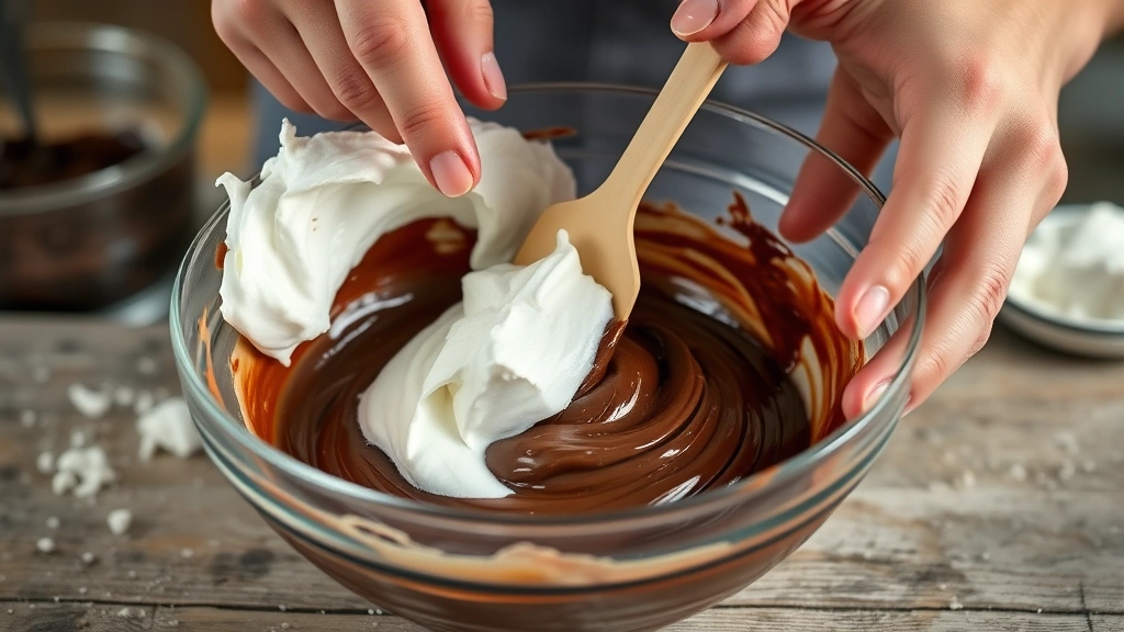 cool whip recipes -
Photorealistic hands folding Cool Whip into chocolate mixture using a rubber sp