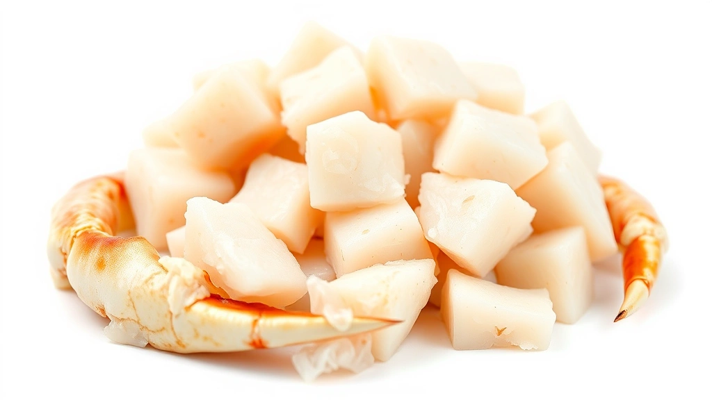 crab bisque recipe -
photorealistic close-up macro shot of fresh lump crab meat on clean white backg