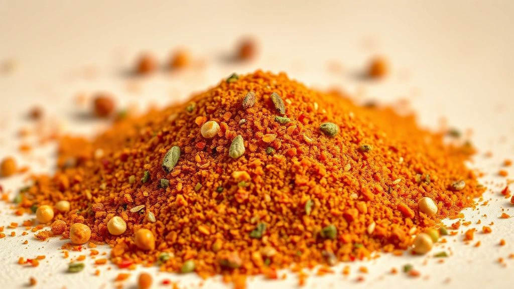 creole seasoning recipe -
Photorealistic macro close-up of creole seasoning blend showing individual spic