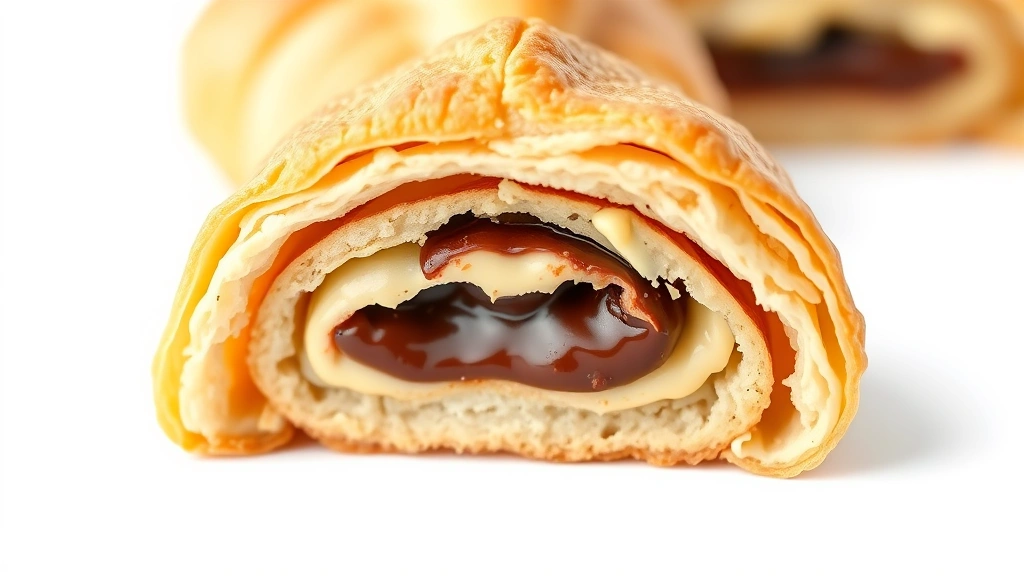 crescent roll dessert recipes -
Photorealistic close-up macro photography of a cross-section of a baked crescen