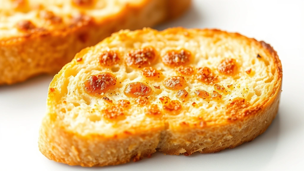 crostini recipe -
Photorealistic close-up macro photography of a perfectly toasted crostini slice