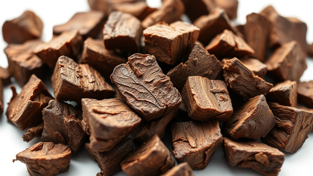 dandelion tea recipe -
photorealistic close-up macro photography of roasted dandelion root pieces show