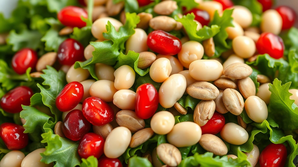 daniel fast recipes -
Photorealistic close-up macro photography of a vibrant mixed green salad with w