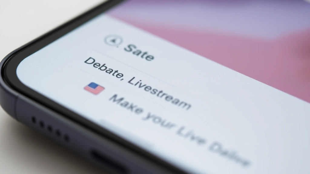 debate tonight how to watch -
photorealistic close-up macro shot of streaming app interface on smartphone scr