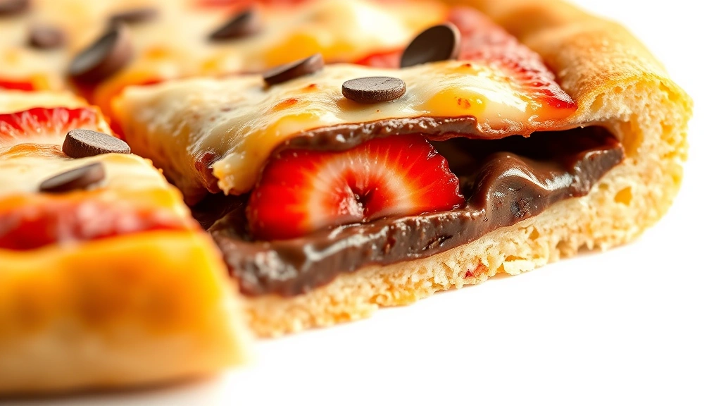 dessert pizza recipe -
Photorealistic close-up macro photography of dessert pizza cross-section showin