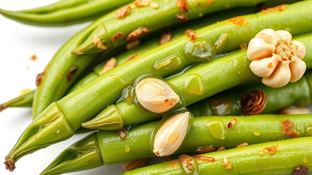 din tai fung green bean recipe -
Photorealistic close-up macro photography of blistered green bean skin texture