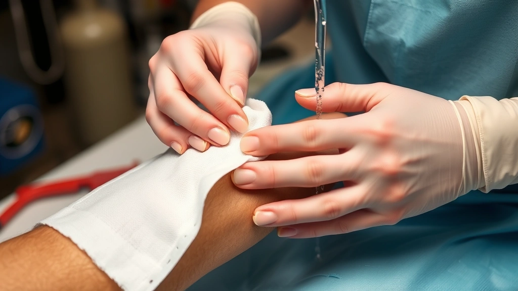 dissolvable stitches how long does it take to dissolve -
photorealistic hands gently cleaning a surgical wound with sterile gauze and mi
