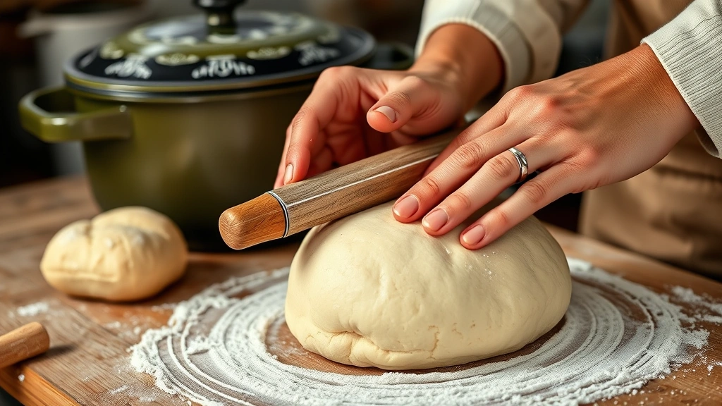 dutch oven bread recipes -
Photorealistic hands carefully scoring a round dough with a bread lame, Dutch o