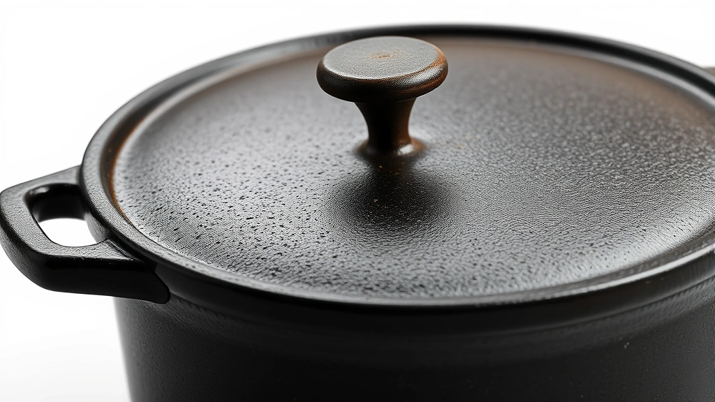dutch oven camping recipes -
Photorealistic close-up macro photography of cast iron Dutch oven seasoning tex
