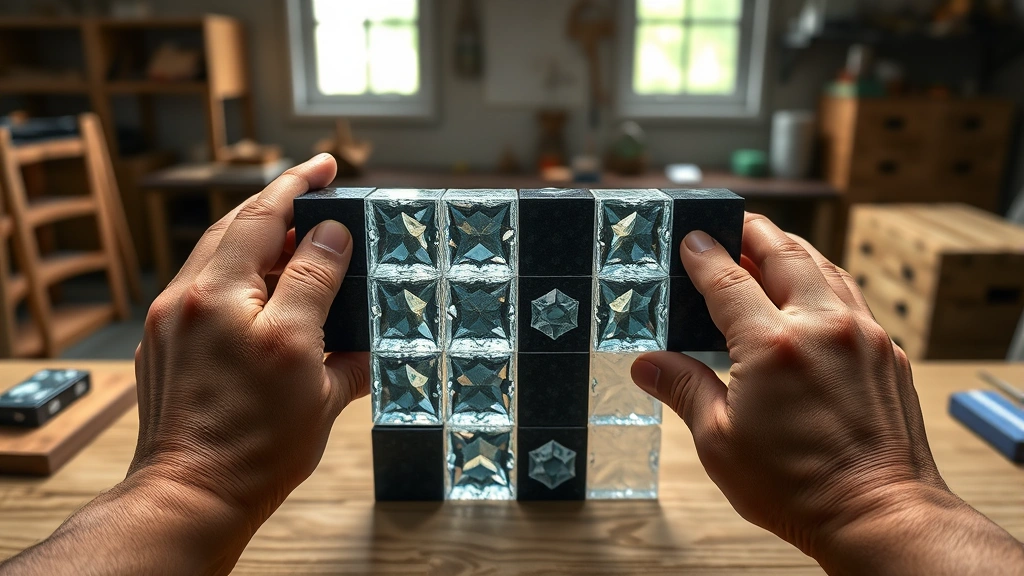 enchantment table recipe -
Photorealistic hands placing obsidian and diamond blocks into a 3×3 crafti