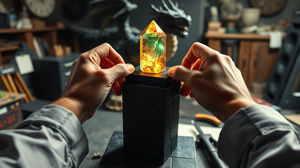 end crystal recipe -
photorealistic hands placing Minecraft end crystal on obsidian pillar in End di