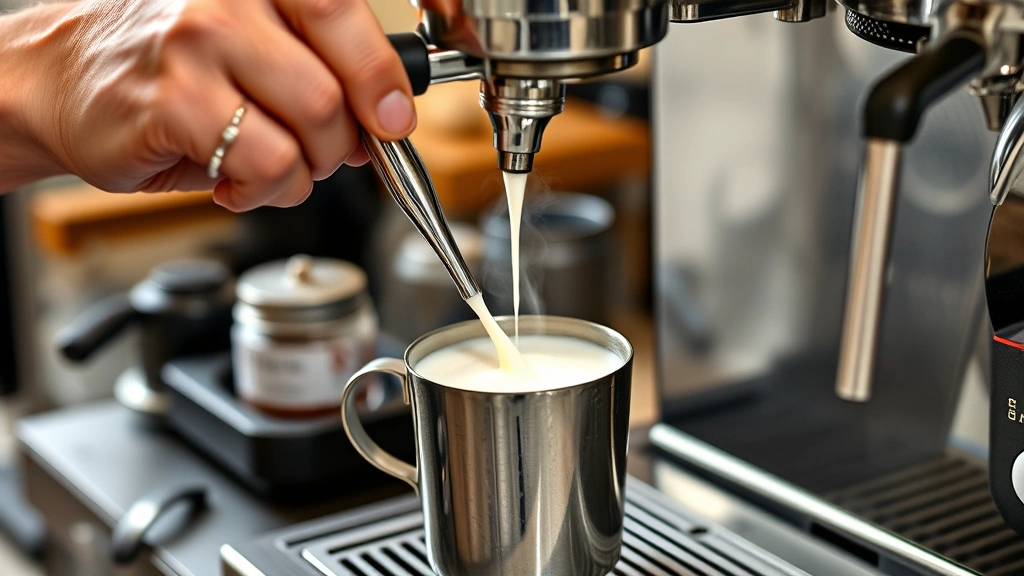 espresso recipes -
Photorealistic hands steaming milk with espresso machine steam wand, creating m