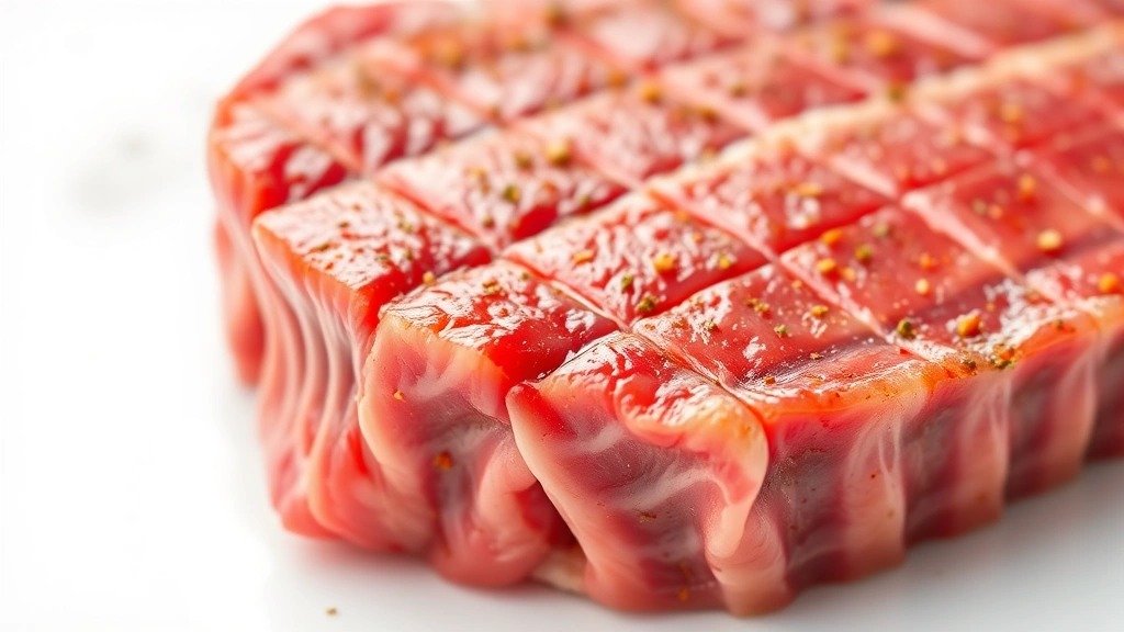 fajita marinade recipe -
Photorealistic close-up macro photography of raw skirt steak with crosshatch sc