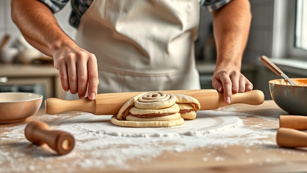 fall baking recipes -
Photorealistic hands wearing apron carefully rolling cinnamon roll dough in bri