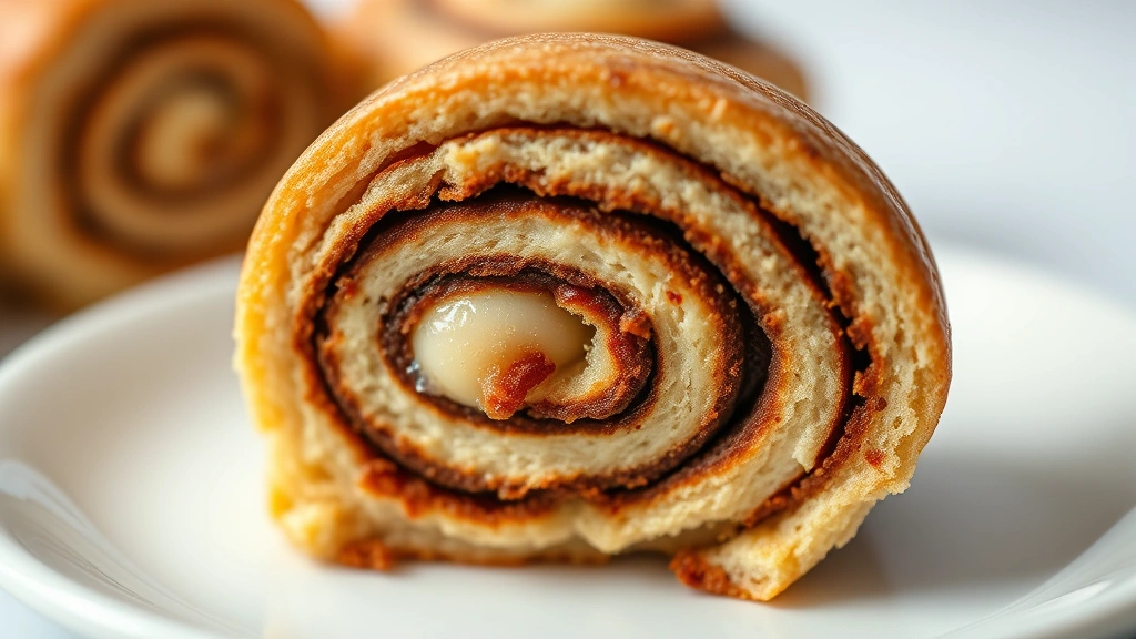 fall baking recipes -
Photorealistic close-up macro shot of cross-section of perfectly baked cinnamon