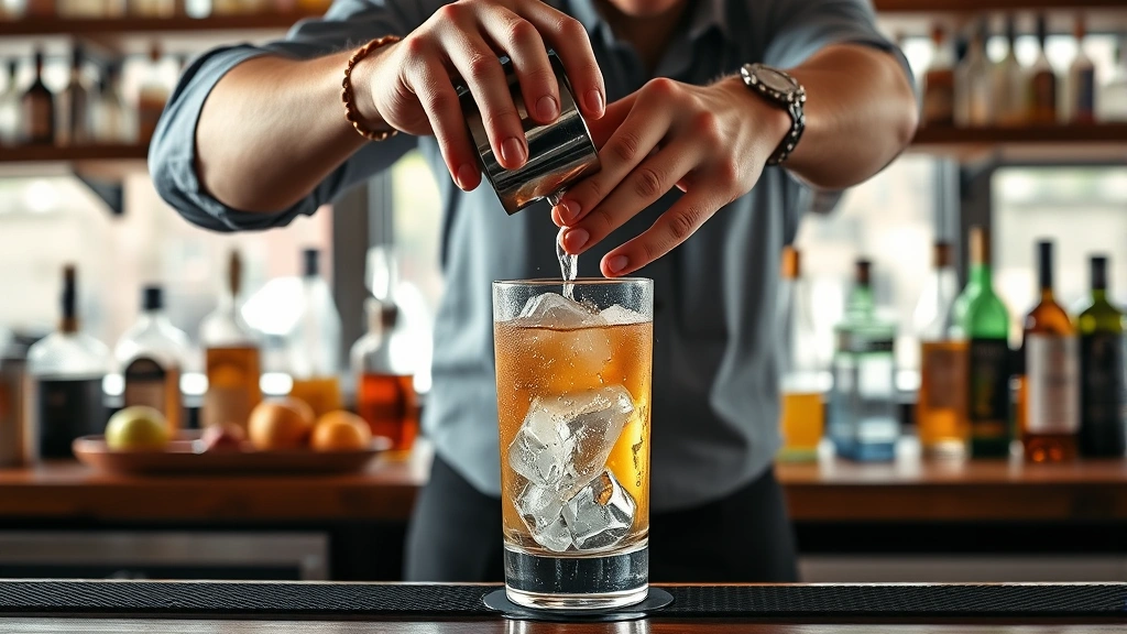 fall cocktail recipes -
photorealistic hands of bartender shaking cocktail in Boston shaker over ice, w