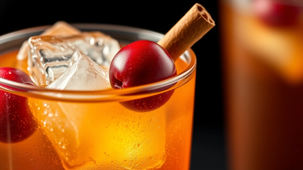 fall cocktail recipes -
photorealistic close-up macro photography of single cocktail with cinnamon stic