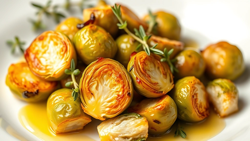 fall recipes -
photorealistic close-up macro photography of golden roasted Brussels sprouts wi