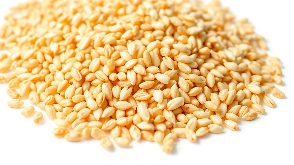 farro recipe -
Photorealistic close-up macro photography of cooked farro grains showing textur
