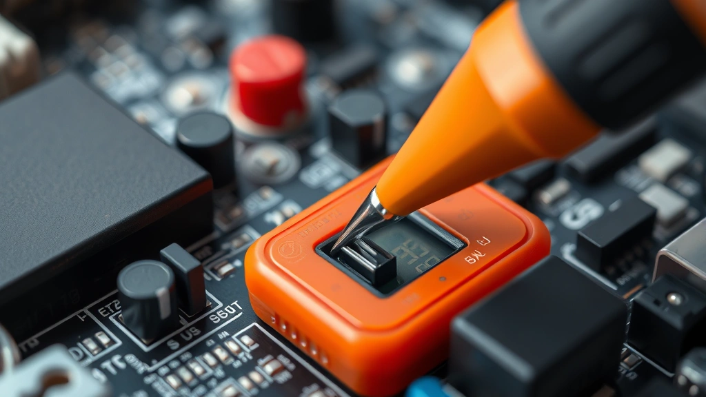 fix how to -
photorealistic close-up of diagnostic testing with multimeter probe on circuit
