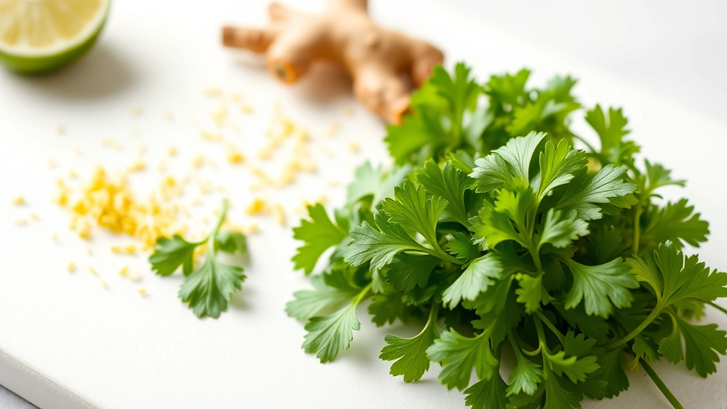 flavored rice recipes -
Photorealistic close-up macro photography of fresh cilantro, lime zest, and gin