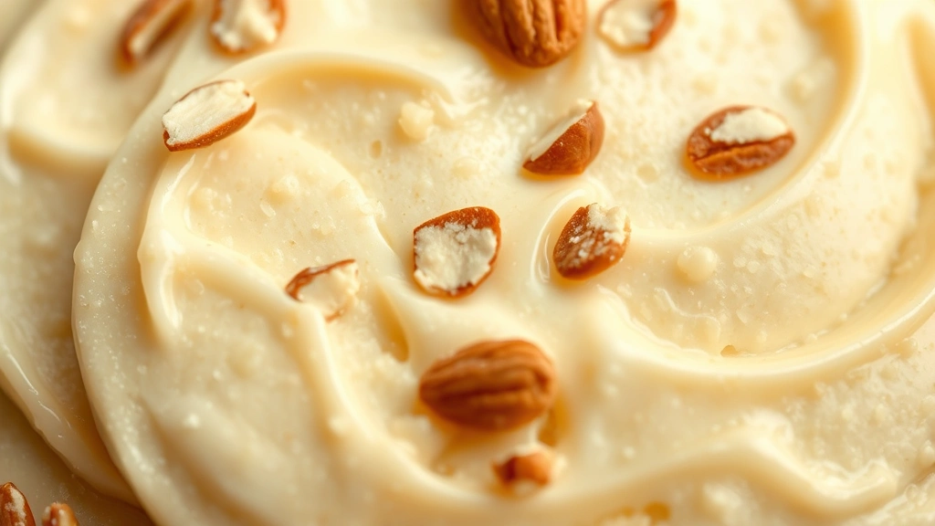 frangipane recipe -
Photorealistic close-up macro photography of creamy frangipane texture with alm