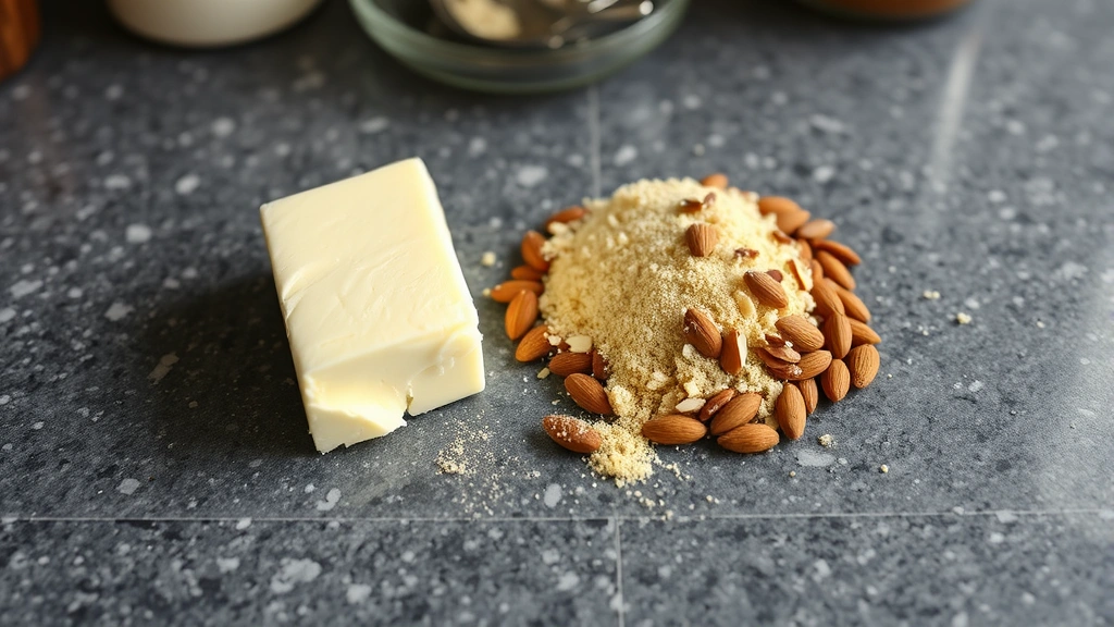 frangipane recipe -
kitchen counter with softened butter and ground almonds visible