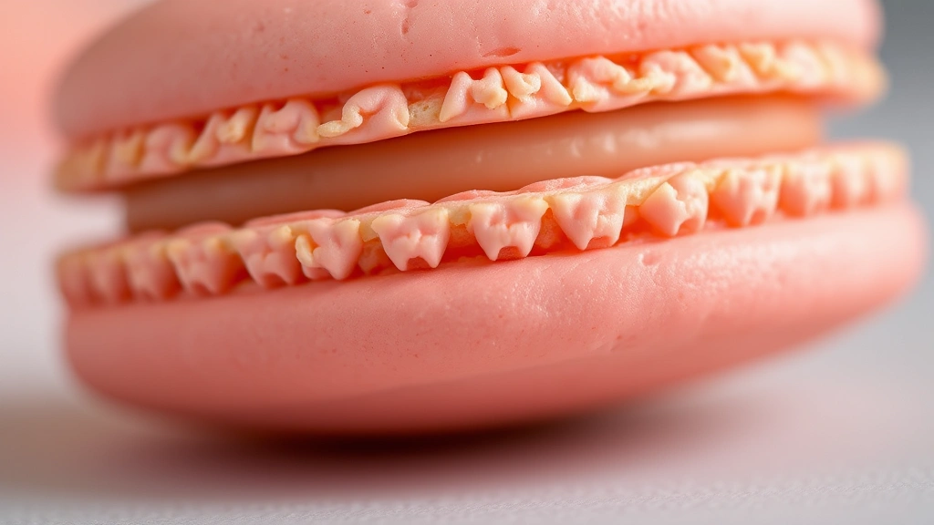 french dessert recipes -
Photorealistic close-up macro photography of a perfectly piped macaron showing