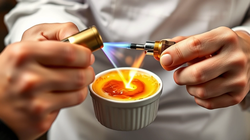 french dessert recipes -
Photorealistic hands using a culinary torch to caramelize sugar on crème brûlée