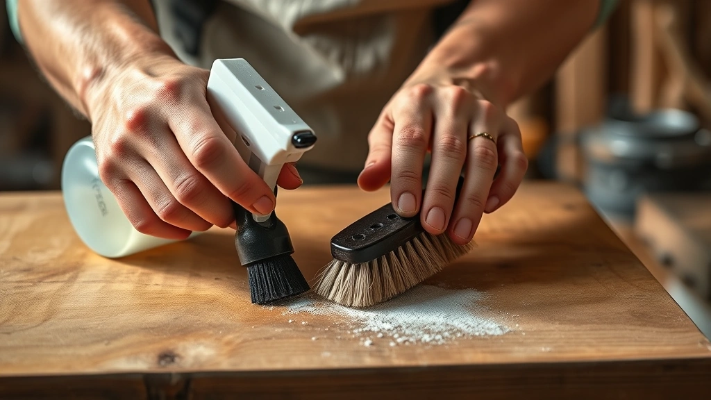 fungus on wood how to remove -
Photorealistic hands working on wooden surface with spray bottle and scrub brus