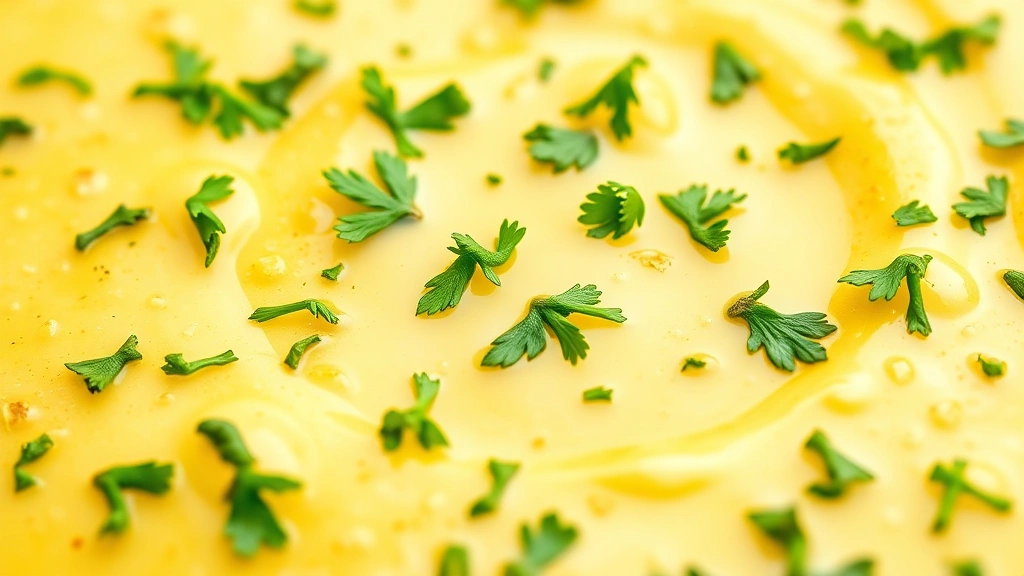 garlic butter sauce recipe -
photorealistic close-up macro photography of golden garlic butter sauce with fr