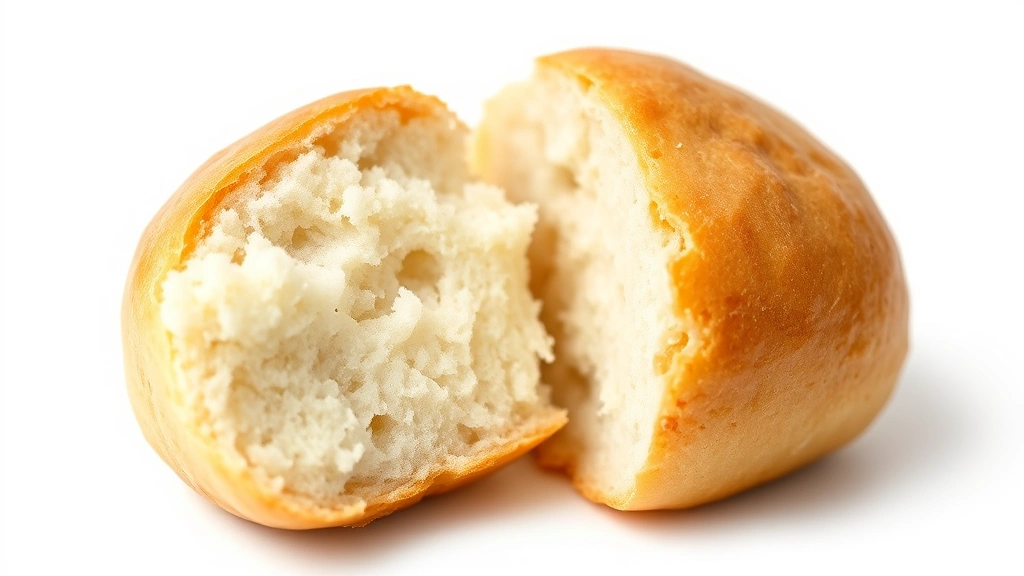 gluten free dinner rolls recipe -
Photorealistic macro close-up of a single freshly broken-open gluten-free dinne