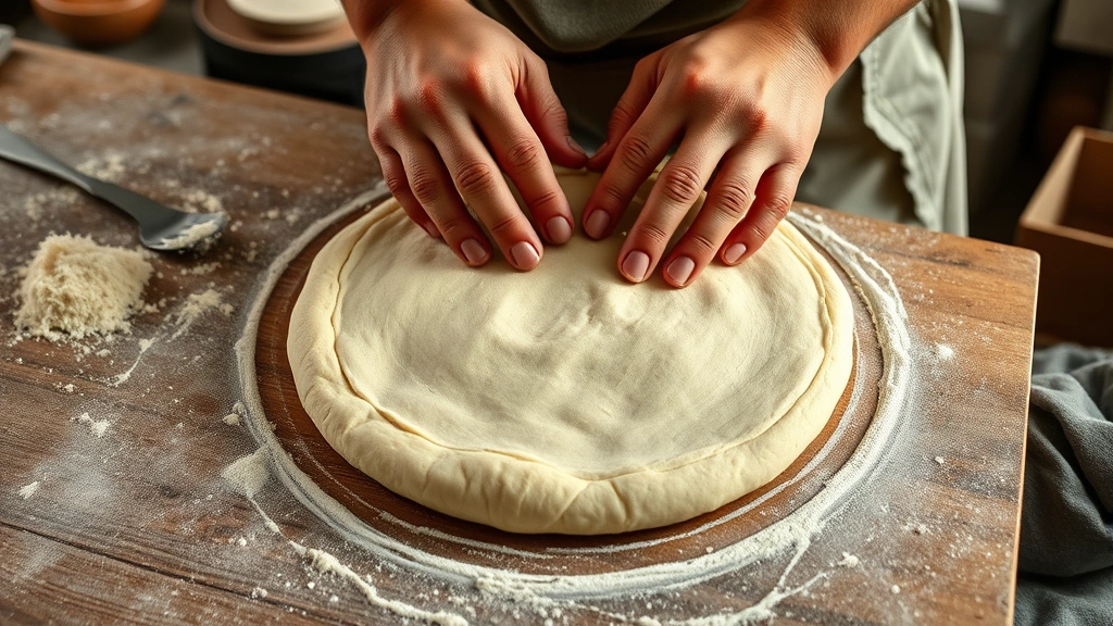 gorditas recipe -
photorealistic hands shaping masa dough into a thick disk on a wooden work surf