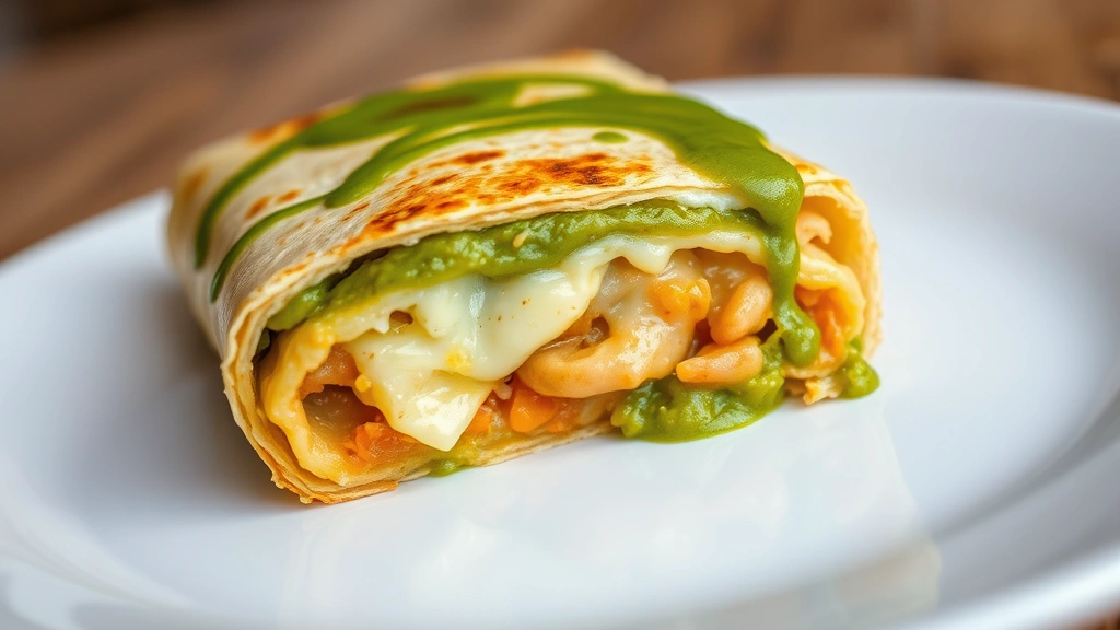 green enchilada recipe -
Photorealistic close-up macro shot of cross-section of single green enchilada s