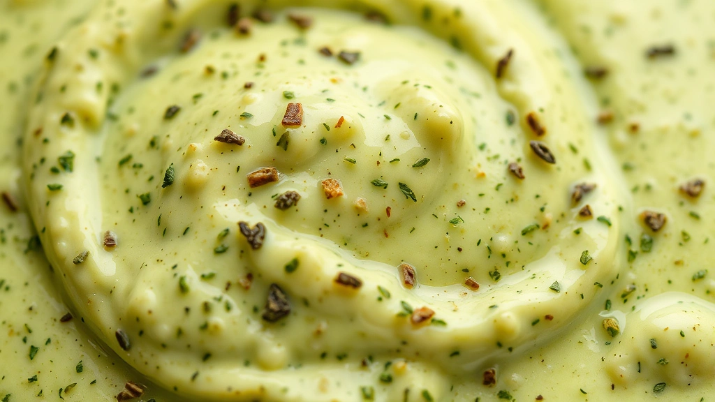 green goddess dressing recipe -
Photorealistic close-up macro shot of green goddess dressing texture showing he