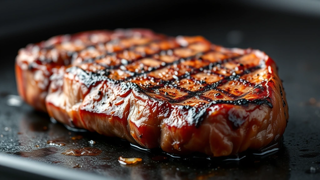 griddle recipes -
Photorealistic macro close-up of a perfectly seared steak crust on griddle surf