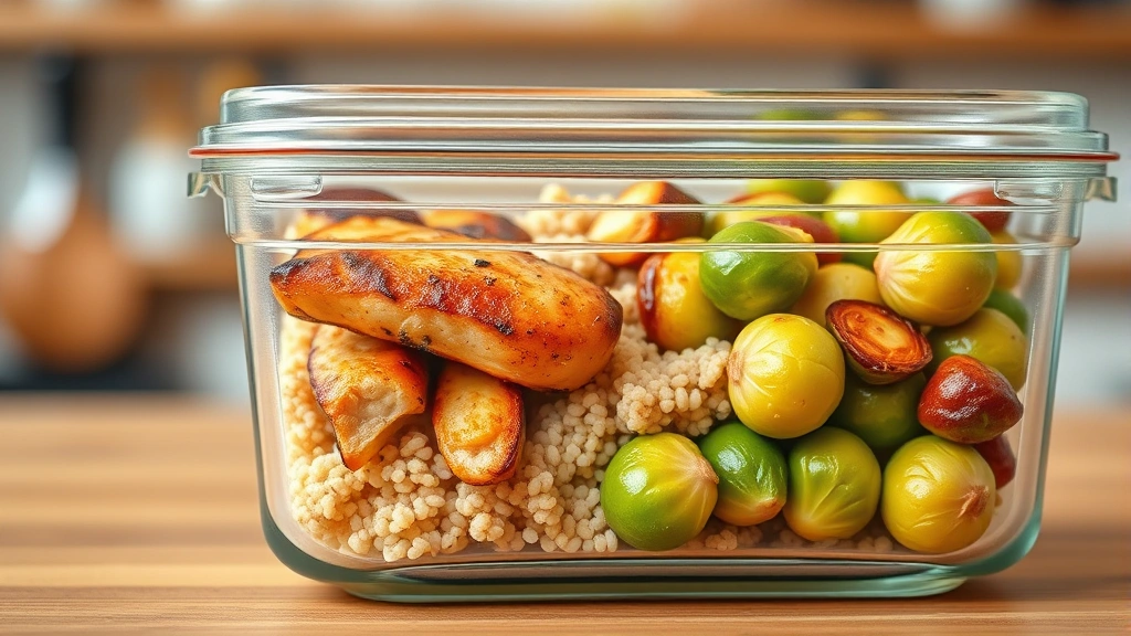 healthy lunch recipes meal prep -
Photorealistic close-up macro shot of a perfectly sealed glass meal prep contai