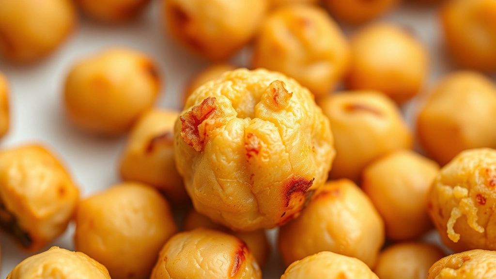 healthy vegetarian dinner recipes -
Photorealistic close-up macro photography of a perfectly roasted chickpea with 