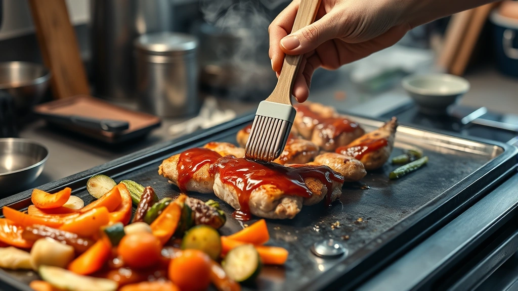 hibachi sauce recipe -
Photorealistic hands using a silicone brush to apply glossy hibachi sauce onto