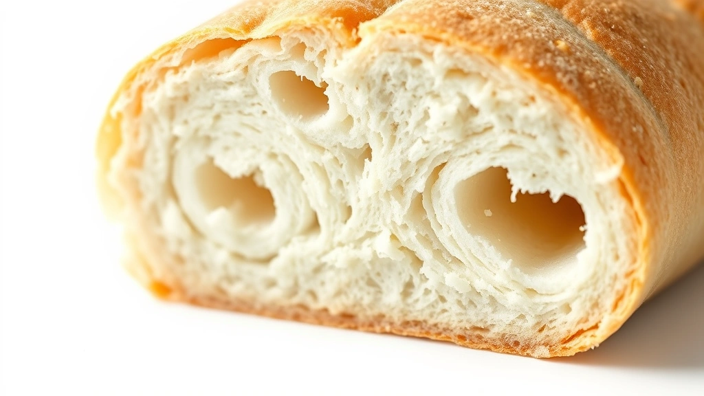 hoagie bread recipe -
photorealistic close-up macro of hoagie roll cross-section showing airy crumb s