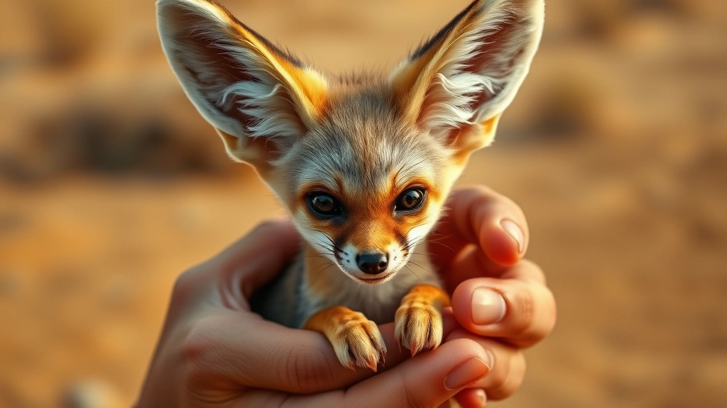 how big are arctic foxes compared to fennec foxes -
Photorealistic close-up of hands gently holding a fennec fox showing its tiny s