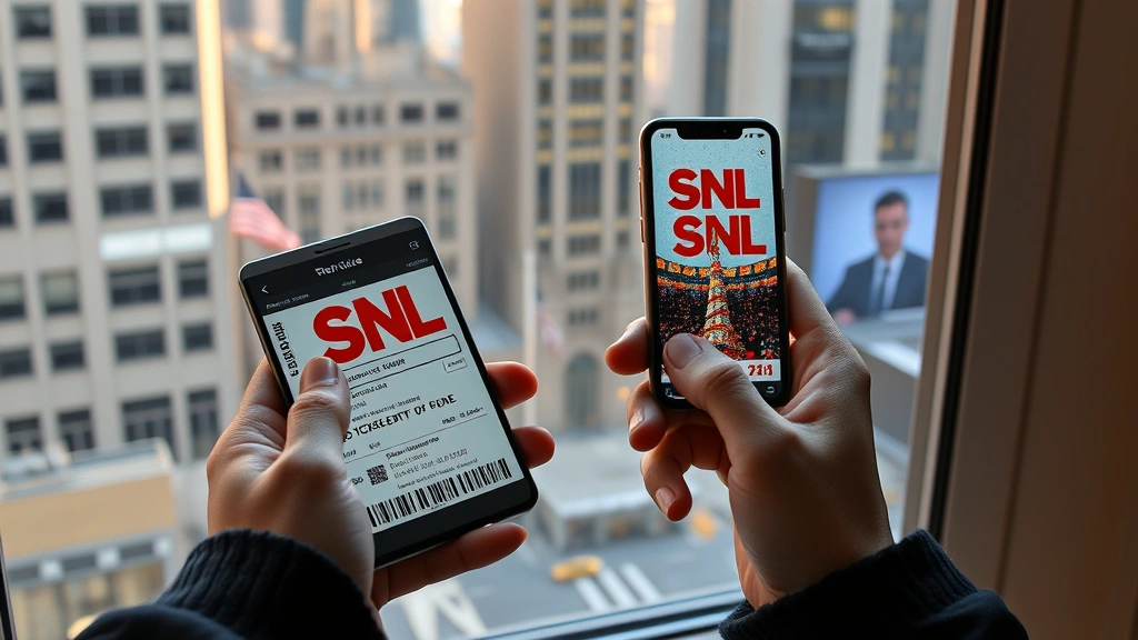 how do you get tickets to snl -
Photorealistic hands holding SNL tickets and phone showing ticketing app, perso
