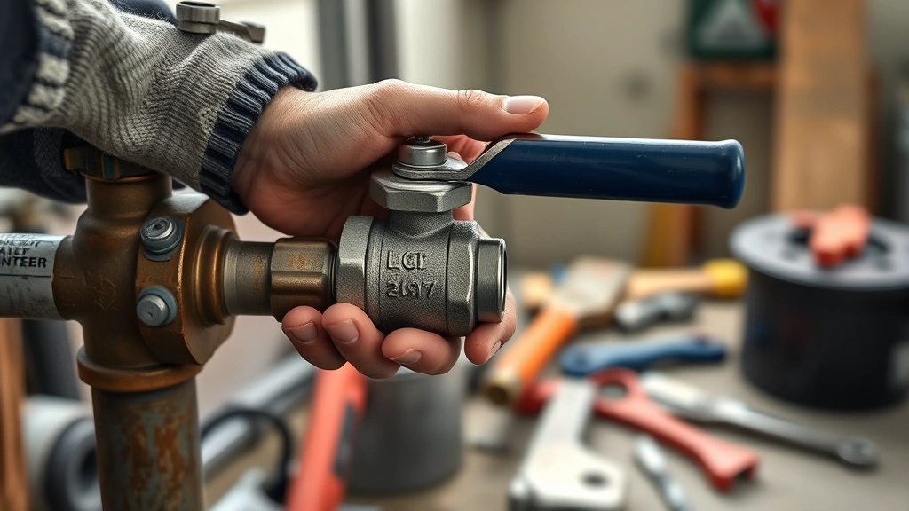 how do you turn off the water to the house -
photorealistic hands working turning a ball valve shutoff handle perpendicular 