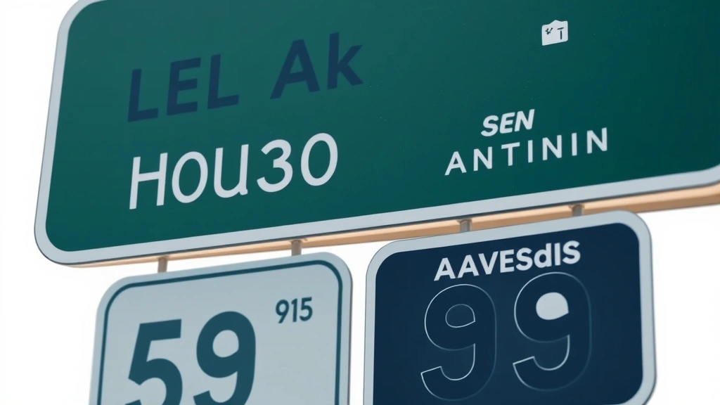 how far is houston to san antonio texas -
Photorealistic close-up of road sign showing distance markers and highway numbe