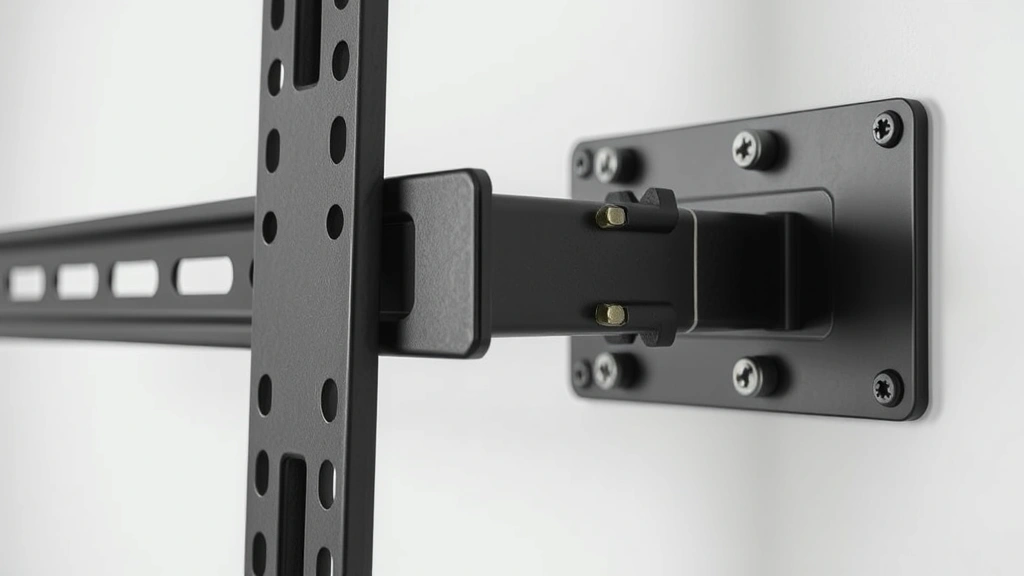 how high to mount tv -
Photorealistic close-up macro photography of a heavy-duty TV mounting bracket s
