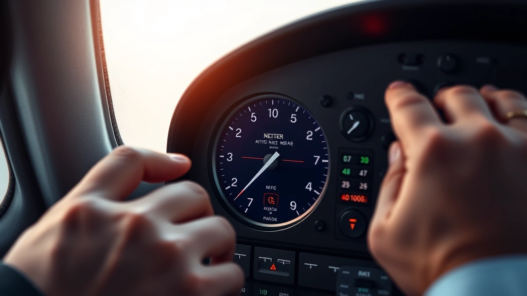 how high to planes fly -
Photorealistic close-up of aircraft cockpit altimeter and flight instruments sh