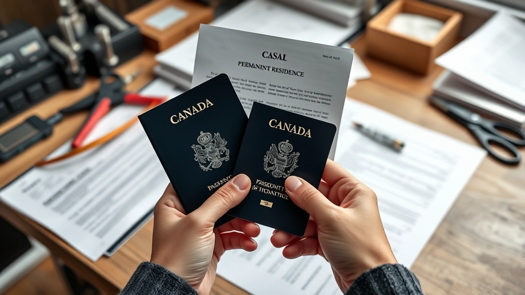 how i immigrated to canada -
photorealistic hands holding Canadian permanent residence letter and passport, 