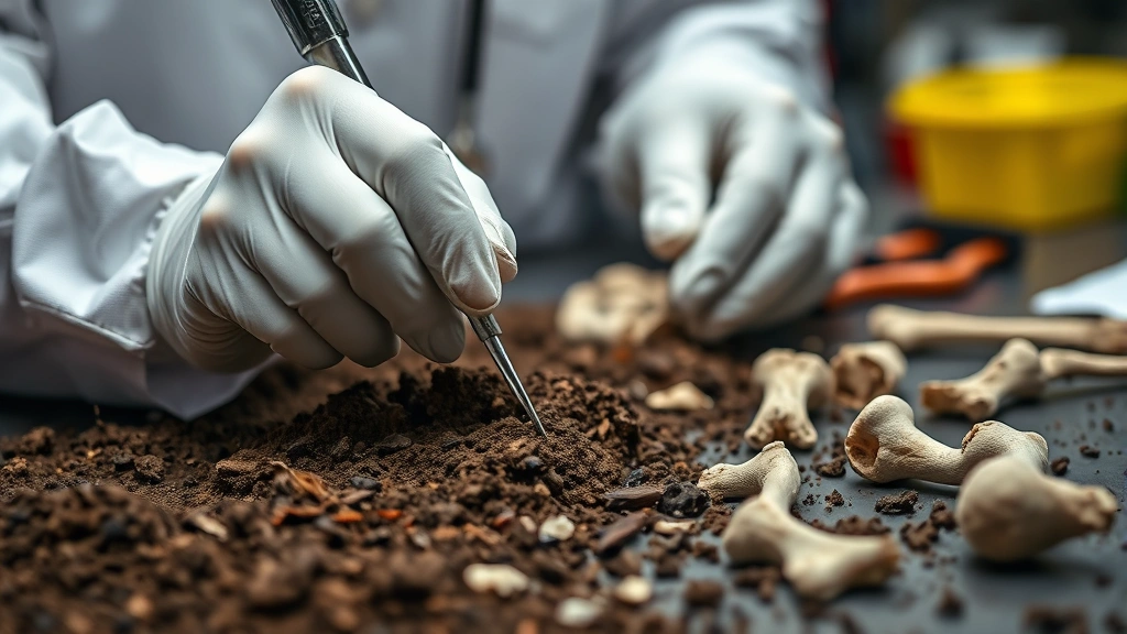how long do it take a body to decompose -
Photorealistic hands of forensic expert examining soil samples and bone fragmen
